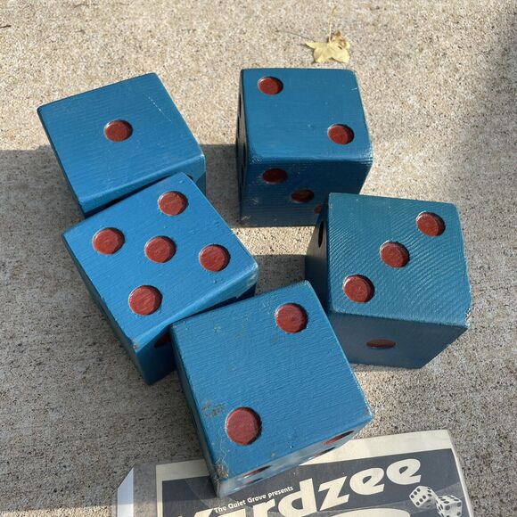 VTG Blue Red Giant Yahtzee Game Wooden Dice Set Yardzee Lawn Beach Deck Outdoor - Picture 3 of 5